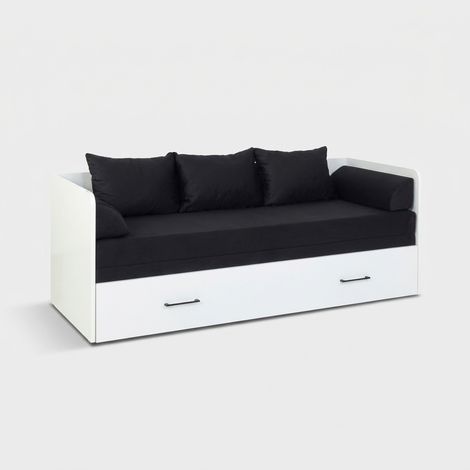 Canapé-lit pliable avec tiroir et coussins noirs 80-160x200 Tetrix - Blanc (1/4)