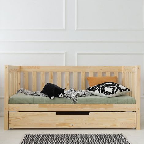 Lit banquette 90x190 sommier et tiroir inclus Thelma Bois (1/4)