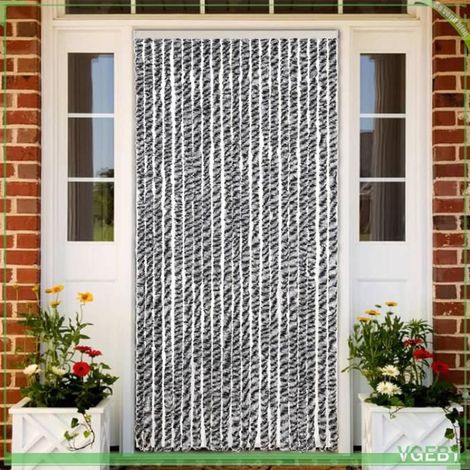 377335 Rideau anti-mouches gris et noir et blanc 90x220 cm chenille (1/5)