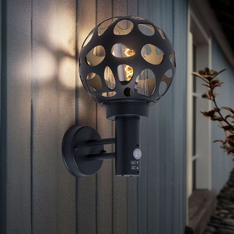 Lampada da esterno con rilevatore di movimento, antracite Lampada da parete con rilevatore di movimento, esterno Sfera esterna Applique da parete, design a foro, acciaio inossidabile ALU, H 32,7 cm