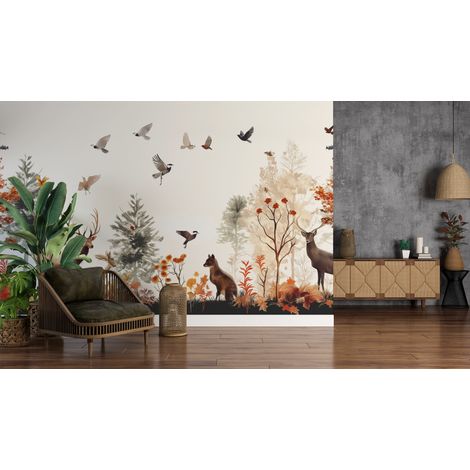 Papier peint nature cerfs et animaux dans la foret dautomne - 150 x 250 cm (1/2)