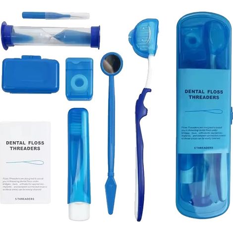 Kit per la cura orale ortodontica, design portatile, strumenti dentali completi, blu (1/2)