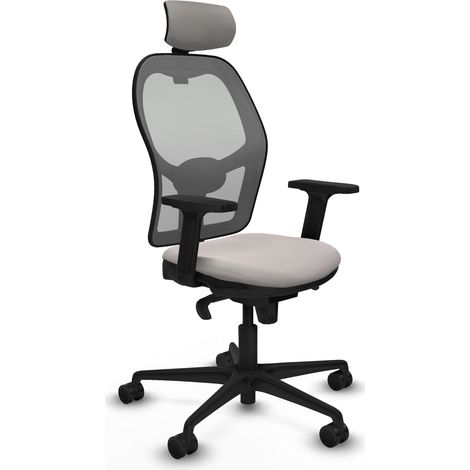 Jorquera sincro malla gris similpiel blanco brazos 2D base nailon cabecero 2D ruedas 65mm nailon (1/5)