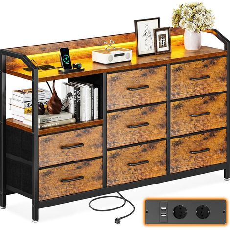 Kommode mit 8 Stoffschubladen, LED-Licht, 2 USB & 2 AC Steckdosen (1/5)