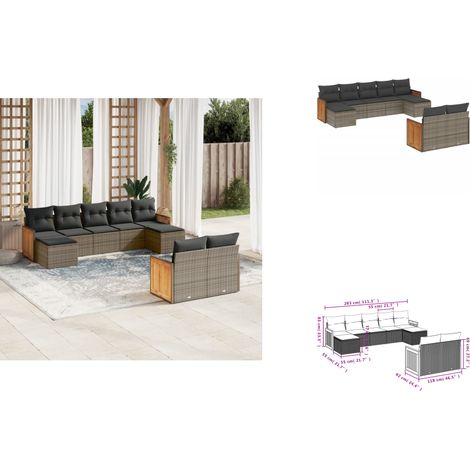 Salon de jardin 9 pcs avec coussins gris résine tressée - Ensemble Salon De Jardin - Salon De Jardin Extérieur - Meuble De Jardin - Mobilier De Jardin - Résine Tressée (1/3)