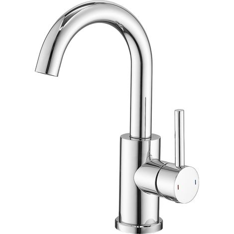 Robinet de salle de bain/cuisine, petit, rotatif à 360°, mitigeur monocommande, chromé en acier inoxydable (1/5)