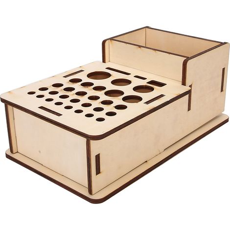 Support de rangement multi-trous pour outils de bricolage, étui en bois de tilleul et support en cuir. (1/5)