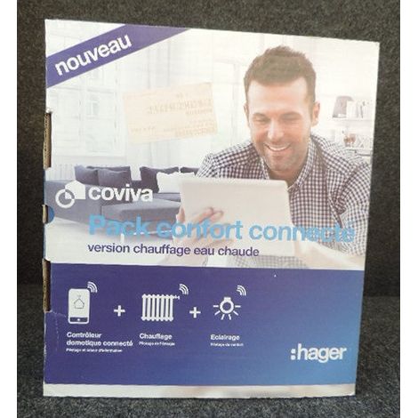 Pack régulation connecté sans fil avec controleur domotique + 3 vannes thermo pour chauffage eau-chaude Coviva Hager (1/4)