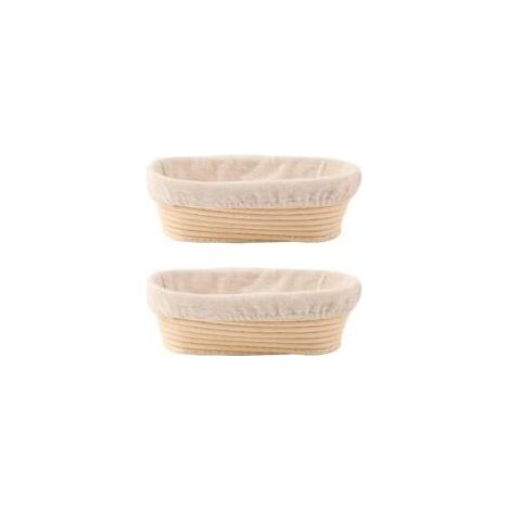 Lot de 2 corbeilles à pain ovales de 25 cm avec doublures. parfaites pour la cuisson du pain au levain. que ce soit en professionnel ou à la maison. (1/4)
