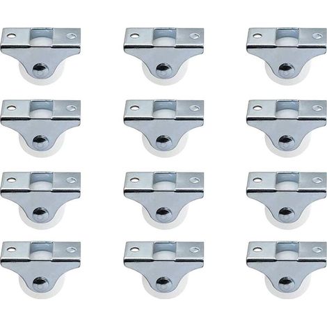 Lot de 12 roulettes de 2,5 cm rigides fixes non pivotantes avec plaque supérieure en métal roues en plastique dur pour meubles, argent (1/4)