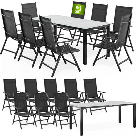 CASARIA® 9pc Aluminum Garden Chair Glass Top Table Set 8 Seat Outdoor Furniture  Anthracite