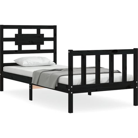 Maison Exclusive - Massivholzbett mit Kopfteil Schwarz (1/5)
