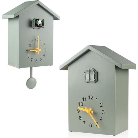 Horloge à coucou, horloge murale avec chant du coucou, horloge à pendule design, nichoir, décoration murale pour salon, cuisine et bureau (vert) (1/4)