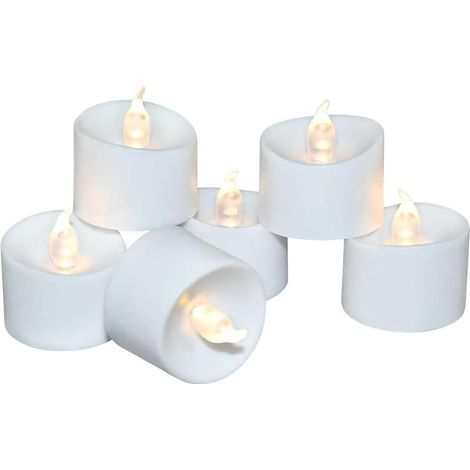 bougies chauffe plat LED flamme scintillante ultra-réaliste, 200+ heures (100 Blanc chaud, Socle blanc porcelaine) (1/5)