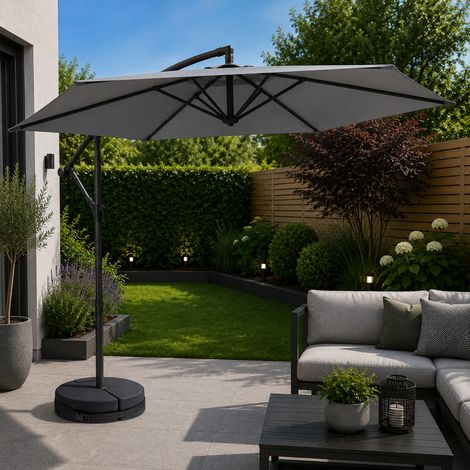 3m Cantilever Banana Garden Parasol with Crank Handle in Grey with Base Bag Included (1/5)