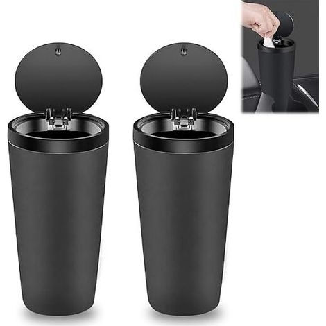 Mini poubelle de véhicule avec couvercle : 2 pièces 800 ml Poubelle de voiture portable, porte-gobelet de voiture, poubelle portable, pour voiture, cuisine, bureau, maison (noir) (1/5)