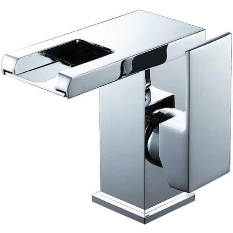 LED Bathroom Sink Faucet, Waterfall, Hot and Cold Water (Silver) (1/5)