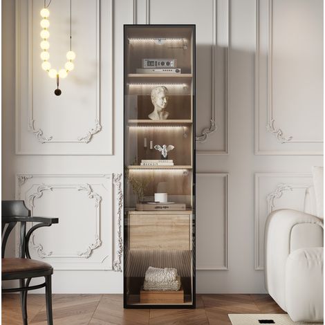 Mobile colonna bagno 40x34,5x165 cm in MDF naturale con illuminazione – MEUBLIV (1/5)