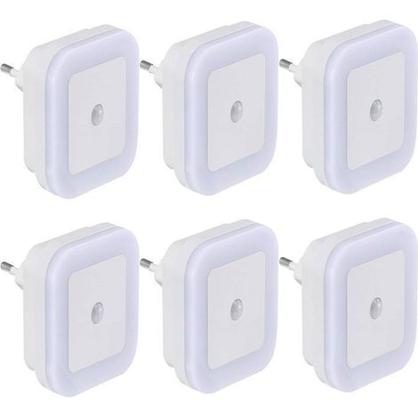 Quadratische Steck-Nachtlampe – schaltet sich je nach Umgebungslicht automatisch ein und aus (6 weiße LEDs)