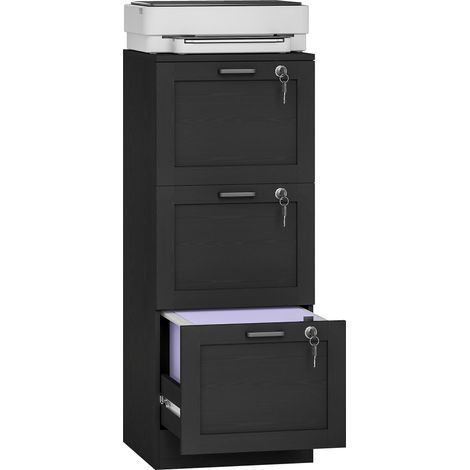 HOMCOM 3-Drawer File Cabinet, Lockable Filing Cabinet for A4 Letter, Black (1/5)