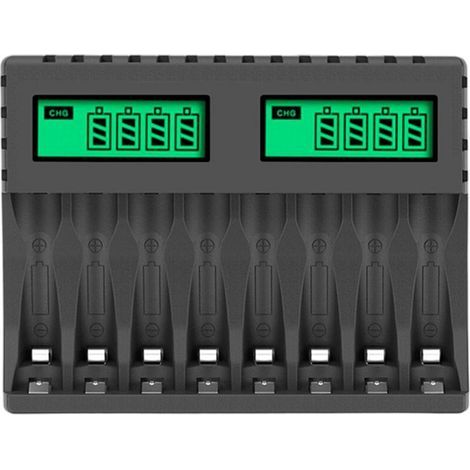 Chargeur intelligent 8 emplacements avec écran LCD - Pour piles AA/AAA NiCd/NiMH rechargeables - Contrôle de charge précis