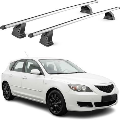 OMAC Barres de toit transversales en aluminium pour Mazda 3 I 2004-2009 – TÜV / DIN 75302:2019 – Antivol inclus – Charge max 75 kg – 2 barres – Gris (1/5)