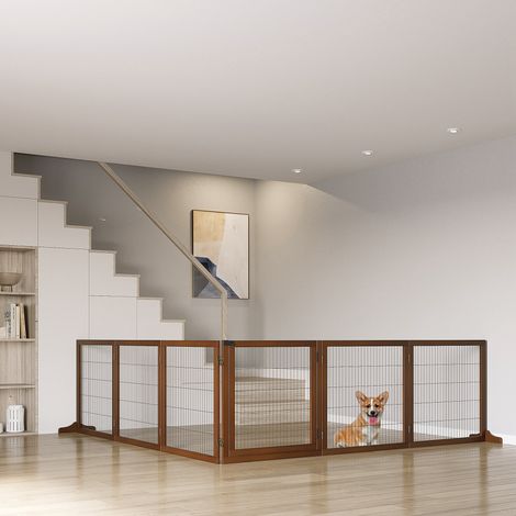 Barrière pliable pour chien, en pin, 432 x 36 x 70 cm, couleur café (1/5)