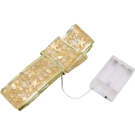 Guirlande lumineuse, rubans cadeaux, guirlande lumineuse LED à piles, 50 LED, guirlande lumineuse pour sapin de Noël, 5 mètres, ruban doré (1/5)