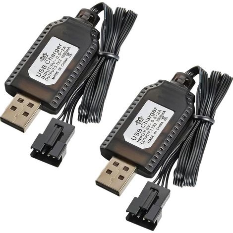 2 Pièces 7.4V USB Chargeur Câble RC Universel,Chargeur Voiture Telecommandé pour Batterie LiPo 2S 7.4V Connecteur SM-3P Compatible Télécommandés RC Voiture Drone Avion Bateau Quadricoptère Planeur (1/5)