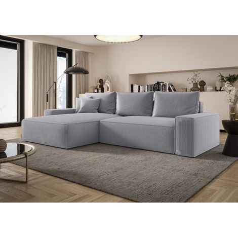 Ecksofa Schlafsofa Sofa WALKEN Stoff Poso Hellgrau Ottomane Links (1/4)
