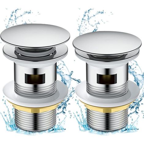 Set di 2 scarichi cromati per lavabo da bagno con foro da 1/4 di pollice