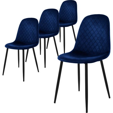 ML-Design Esszimmerstühle 4er Set, Dunkelblau, Küchenstuhl mit Samtbezug, Wohnzimmerstuhl mit Rückenlehne, Polsterstuhl mit Metallbeinen, Ergonomischer Stuhl für Esstisch, Esszimmerstuhl Scandinavian