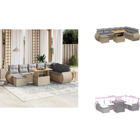 9-tlg. Garten-Sofagarnitur mit Kissen Beige Poly Rattan - Gartenmöbel Set - PE-Rattan Möbel - Outdoor Lounge - Gartenecke - Terrassenmöbel (1/3)