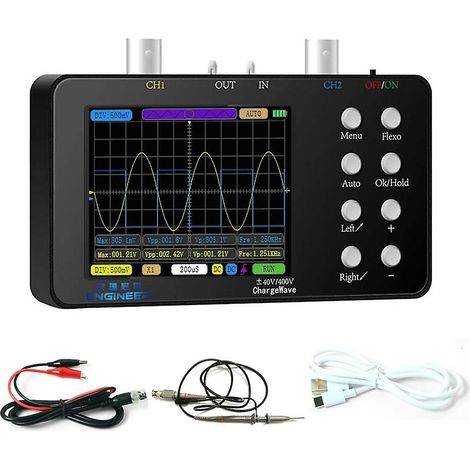 Kompaktes, tragbares Digitaloszilloskop mit 50 MHz Abtastrate und 10 MHz analoger Bandbreite. Handbetriebenes Stromoszilloskop (Osci-Host) mit USB-Kabel und Krokodilklemme (mehrfarbig).
