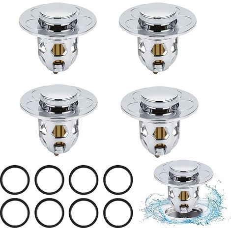4-teiliger Universal-Ablaufstopfen für Spülbecken, Pop-Up-Ablauf mit Anti-Verstopfungsfilter, Abflussfilter gegen Verstopfung, Badewannenstopfen für Küchenspülen, Haarfilter – 34–40 mm Abflussöffnung