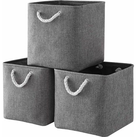 Cube de Rangement Tissu, Panier Cube de Rangement, Boite de Rangement Pliable pour Jouets, Vêtement 25 x 25 x 25 cm (Lot de 3, Gris ) (1/4)