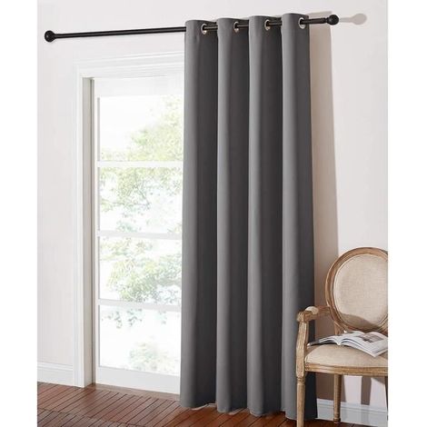 Rideau Occultant Thermique - Marque - Gris Uni - Œillets - L 132 x H 210 cm (1/3)