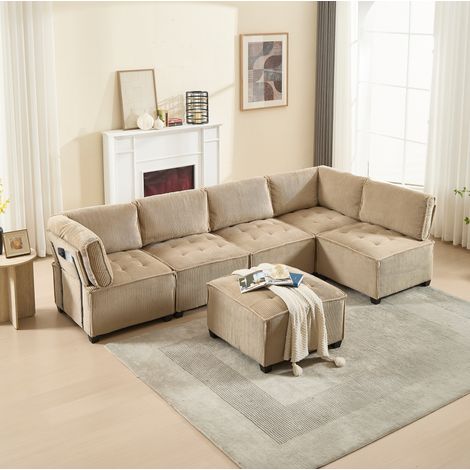 Modulares Sofa 308x154x81.99 cm, 6-Sitzer, als U-Form oder L-Form, Cord, khaki (1/5)
