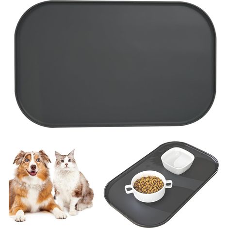 Tapis de Nourriture Imperméable en Silicone pour Chiens et Chats, Antidérapant, Facile à Nettoyer, Compatible Alimentaire, Disponible en Plusieurs Couleurs, 44x27cm, Noir (1/5)