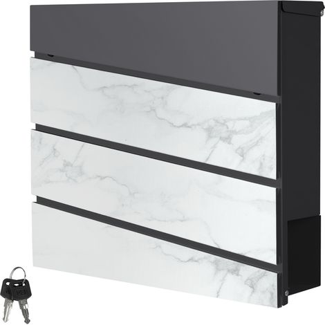 ML-Design Briefkasten 37x37x11 cm Anthrazit/Weiß-Marmoroptik, Stahl, Postkasten mit Zeitungsfach, Abschließbar 2 Schlüssel, Moderner Design Wandbriefkasten mit Zeitungsrolle, Mailbox für Wandmontage