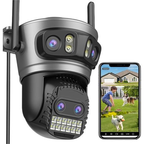 Caméra WiFi 8K HD 20 MP avec Zoom 10x, 4 objectifs, 3 écrans, Suivi Automatique, Protection de sécurité, vidéosurveillance PTZ 4K(20MP NO SD Card) (1/5)