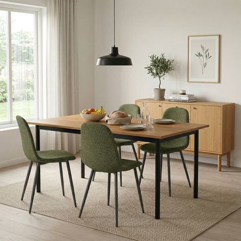 Meubles Cosy Charlton Lot de 4 chaises de salle à manger scandinaves en tissu coton lin avec pieds en métal,vert foncé (1/5)