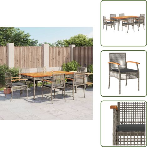 Ensemble à manger de jardin et coussins 7 pcs gris rotin - Salon De Jardin - Set De Salon De Jardin - Mobilier De Jardin - Table De Jardin - Chaises De Jardin (1/5)