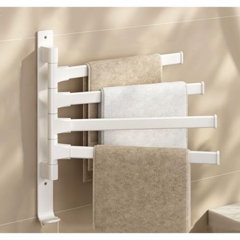 Swivel towel rack with 4 arms, thick and with a hook, space-saving, wall-mounted - Beige (1/5)