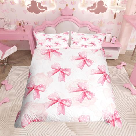 Parure de lit avec housse de couette 135 x 200 cm - Motif nœud - Motif princesse - Pour filles - Respirante (1/5)