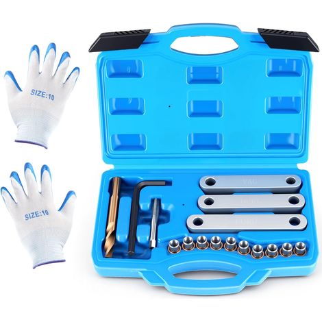Kit de réparation de filetage de frein 16 pièces avec 1 paire de gants, filetage d'étrier de frein, filetage de boulon de guidage M9 x 1,25, compatible avec VAG, VW, Ford, Opel (1/5)