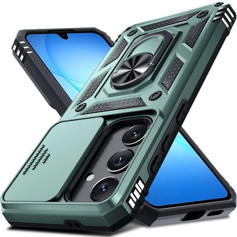(Vert foncé, Galaxy S25 Ultra) Étui de protection robuste pour Samsung, avec cache-caméra coulissant. (1/5)