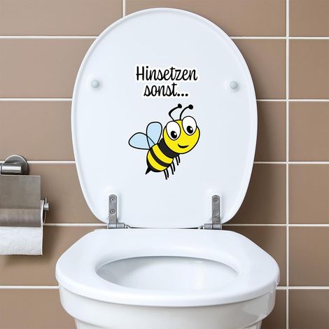 Déco autocollant couvercle WC salle de bain toilettes Funsticker siège de toilette couvercle de toilette phrase rigolote autocollant (R173-01 abeille) (1/5)