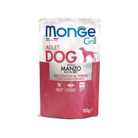 Monge Dog Grill Trozos adultos con ternera 100g