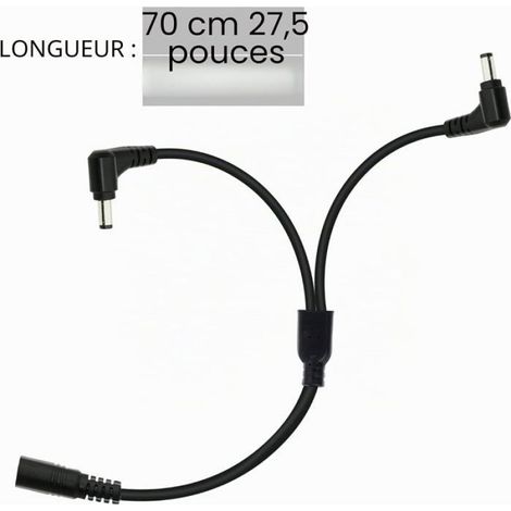 Câble Répartiteur Cc 1 Femelle Vers 2 Mâles À Angle Droit, 12V Dc 5.5Mm X 2.1Mm Y Splitter Adppter Câble D'Extension Femelle À 90 (1/5)